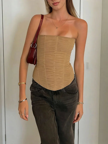 Women's Backless Mesh Tank Top Summer Solid Casual