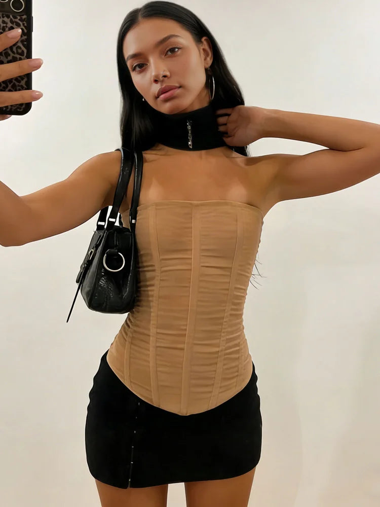 Women's Backless Mesh Tank Top Summer Solid Casual