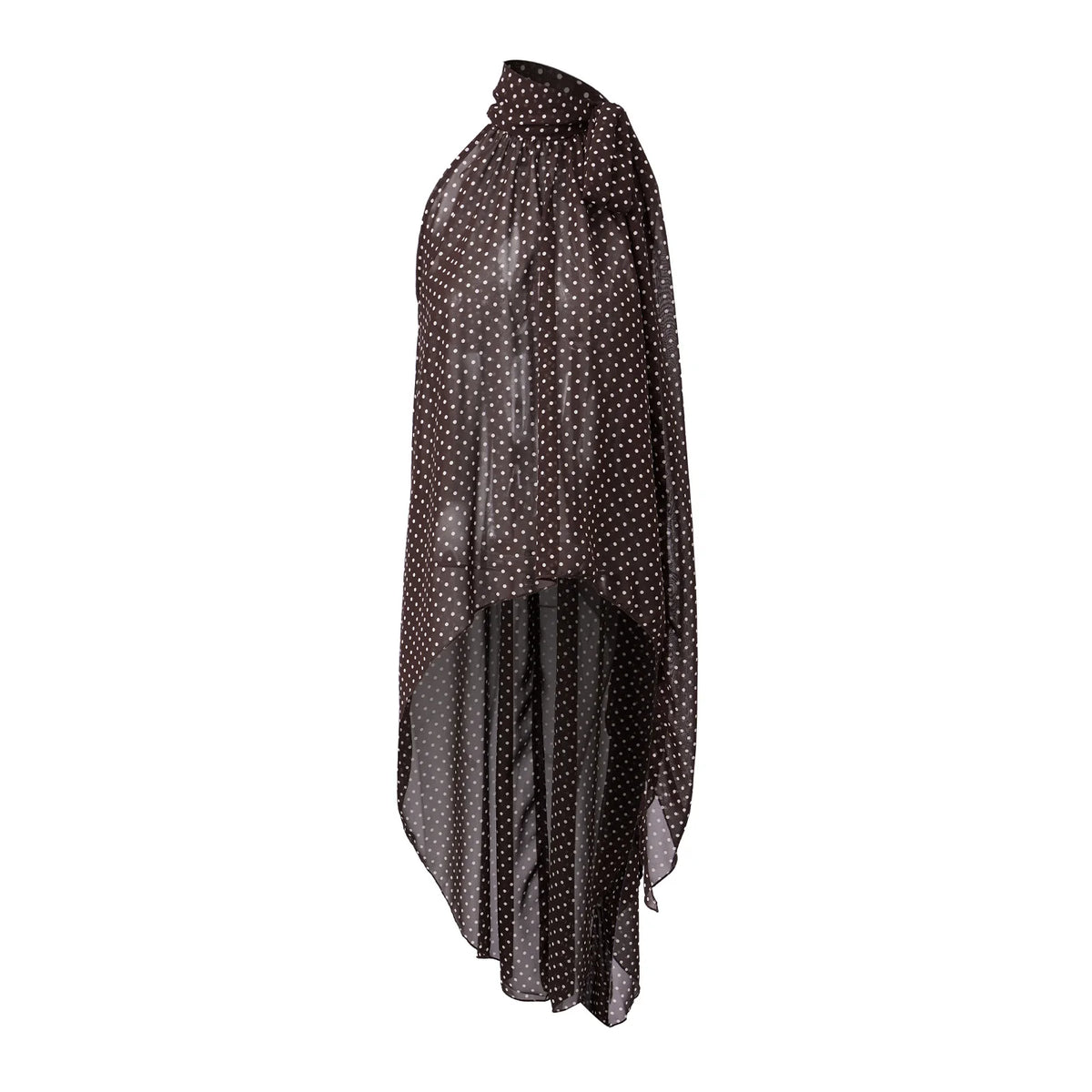 Women’s Irregular Elegant Blouse Summer Tie-up Mock Neck Dots Print Chiffon Long Vest